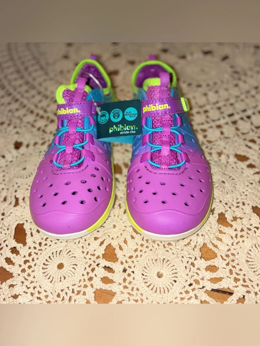 NWT Stride Rite Phibian Kids Gradient Purple, Blue & Lime Water Shoe